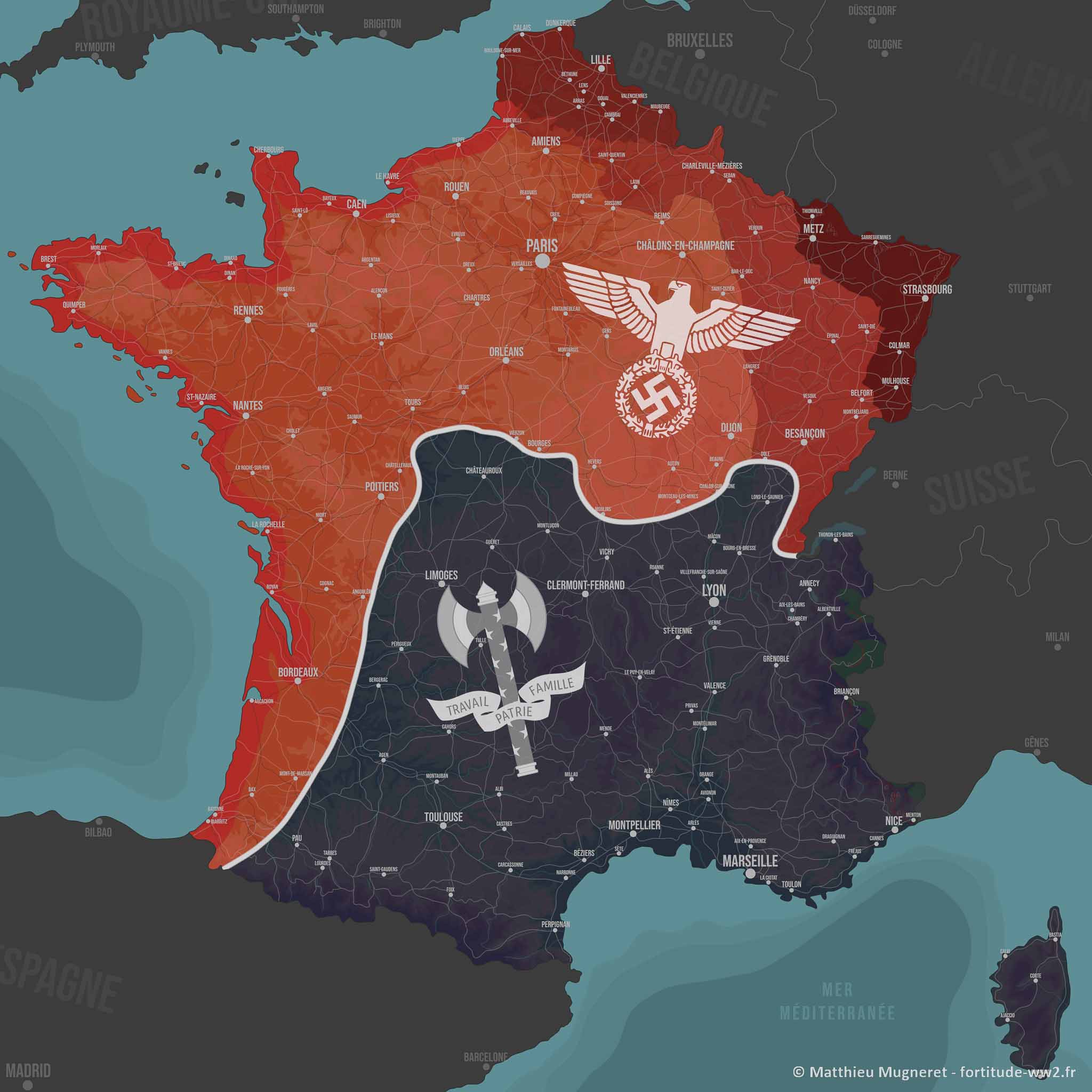 Armistices juin 1940 - La ligne de démarcation et le découpage de la France occupée