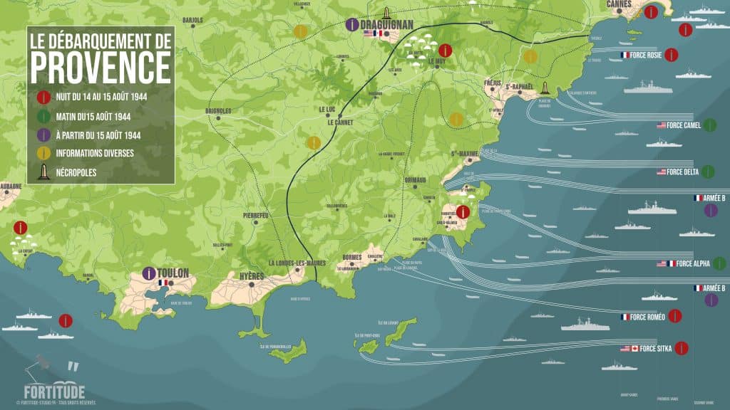 Carte interactive du débarquement de Provence - Opération Dragoon - 15 août 1944