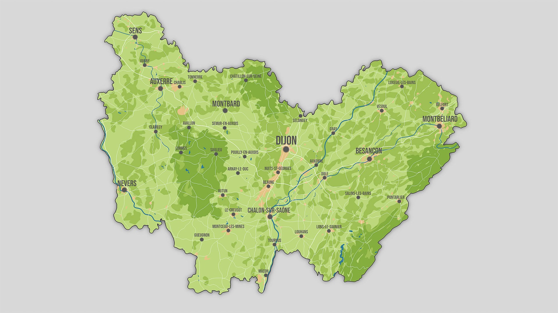 Réalisation d'une carte de la Bourgogne-Franche-Comté