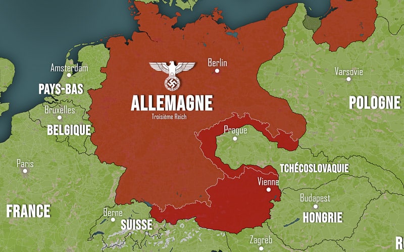 Territoires de l'Autriche et la région des Sudètes de la Tchécoslovaquie annexés par l'Allemagne nazie en 1938